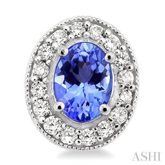 7x5 MM Oval Cut Tanzanite and 3/8 Ctw Round Cut Diamond Earrings in 14K White Gold