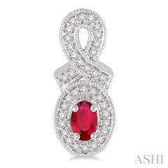 5x3 MM Oval Cut Ruby and 1/3 Ctw Round Cut Diamond Earrings in 10K White Gold