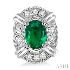 5x3 MM Oval Cut Emerald and 1/10 Ctw Round Cut Diamond Earrings in 14K White Gold