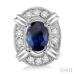 5x3 MM Oval Cut Sapphire and 1/10 Ctw Round Cut Diamond Earrings in 14K White Gold