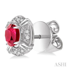 5x3 MM Oval Cut Ruby and 1/10 Ctw Round Cut Diamond Earrings in 10K White Gold