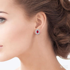 5x3 MM Oval Cut Ruby and 1/10 Ctw Round Cut Diamond Earrings in 10K White Gold