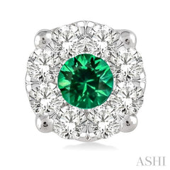 3.3 MM Round Cut Emerald and 1/2 Ctw Lovebright Diamond Precious Earrings in 14K White Gold