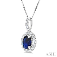6x4 MM Oval Shape Pink Sapphire and 1/4 Ctw Diamond Precious Pendant in 14K White Gold with Chain