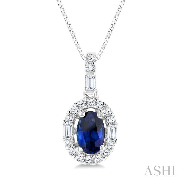 6x4 MM Oval Shape Pink Sapphire and 1/4 Ctw Diamond Precious Pendant in 14K White Gold with Chain