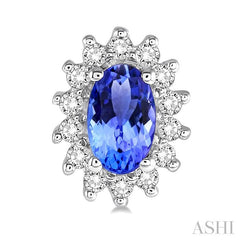5x3 MM Oval Cut Center Tanzanite and 1/5 Ctw Round Cut Diamond Sunflower Precious Earrings in 10K White Gold