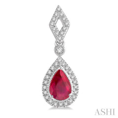 5x3 MM Pear Shape Ruby and 1/5 Ctw Round Cut Diamond Precious Earring in 10K White Gold
