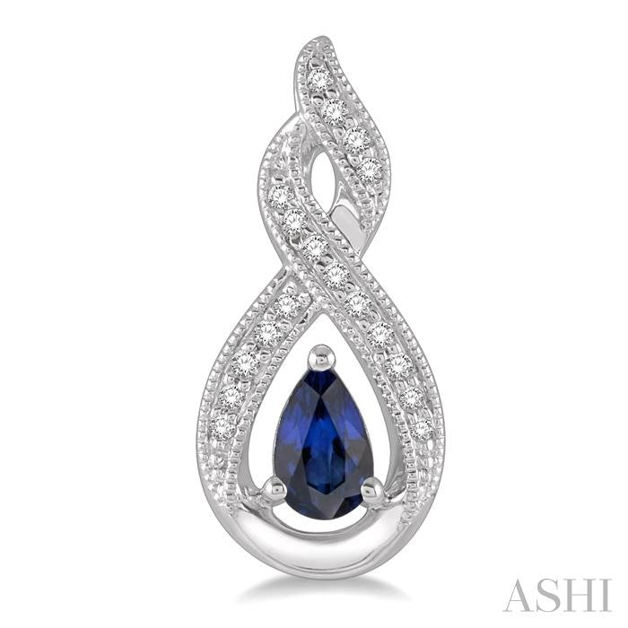 5x3 MM Pear Shape Sapphire and 1/8 Ctw Entwined Round Cut Diamond Precious Earring in 10K White Gold