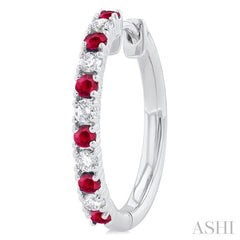 1.80 MM Round Shape Ruby and 1/4 Ctw Round Cut Diamond Precious Hoop Earring in 10K White Gold