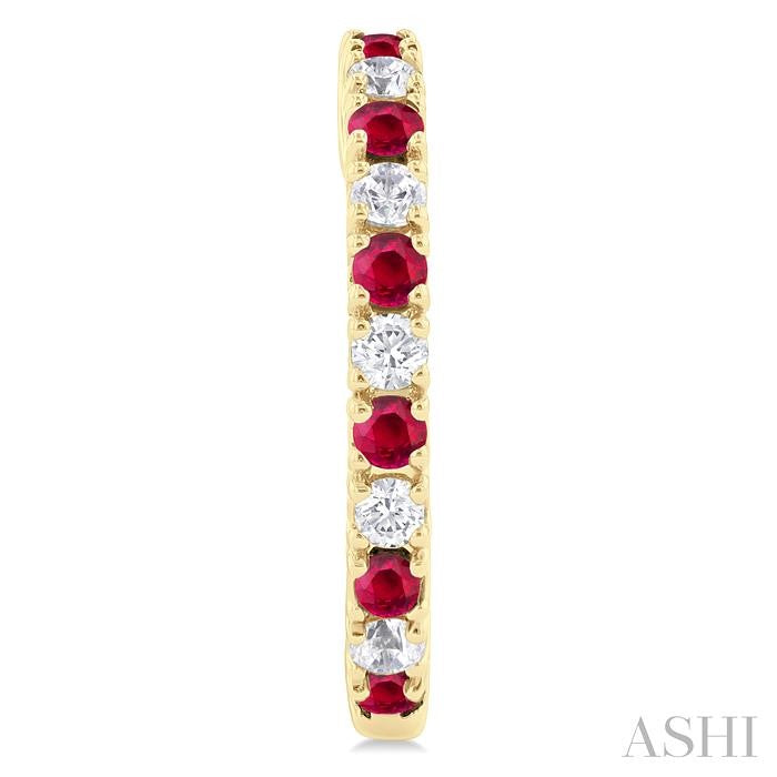 1.80 MM Round Shape Ruby and 1/4 Ctw Round Cut Diamond Precious Hoop Earring in 10K Yellow Gold