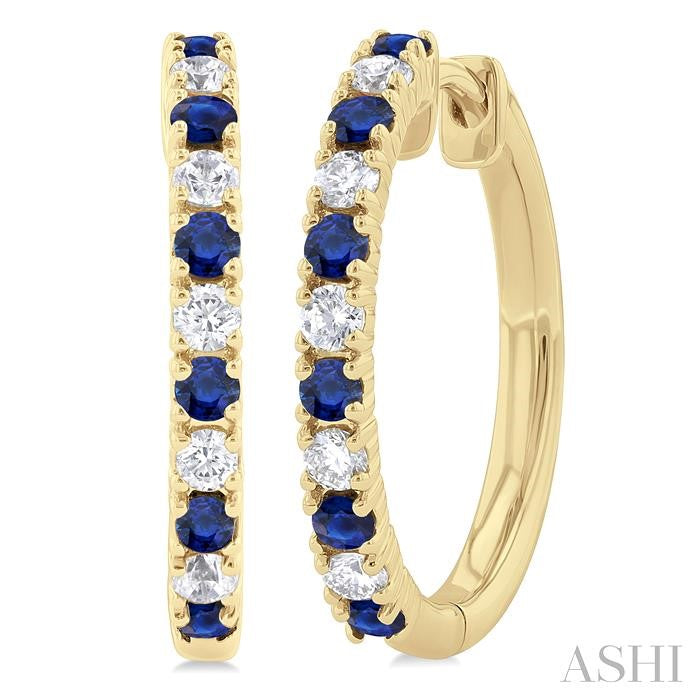 1.80 MM Round Shape Sapphire and 1/4 Ctw Round Cut Diamond Precious Hoop Earring in 10K Yellow Gold