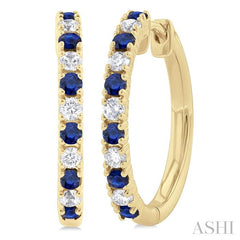1.80 MM Round Shape Sapphire and 1/4 Ctw Round Cut Diamond Precious Hoop Earring in 10K Yellow Gold