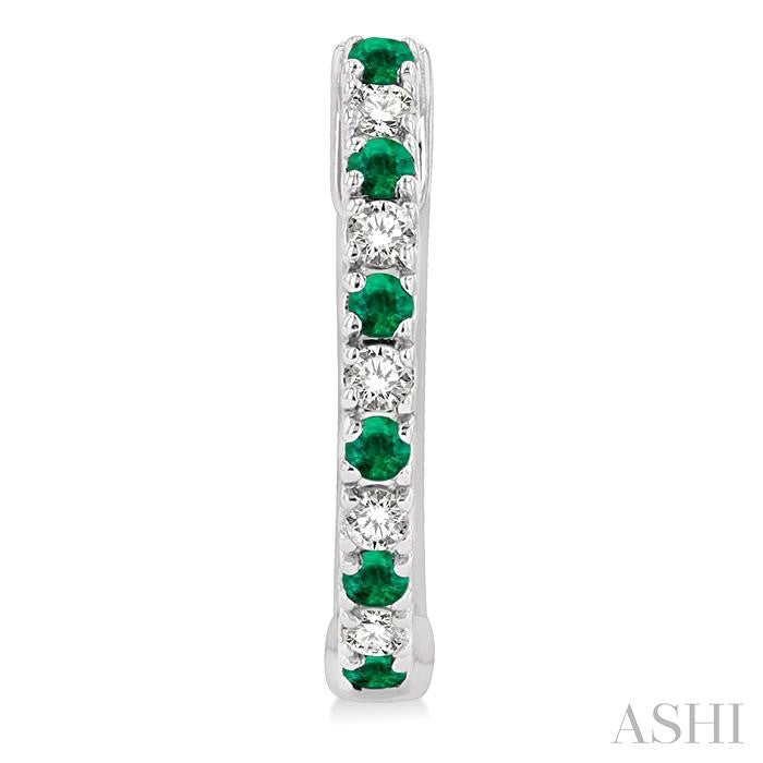 1.35 MM Round Shape Emerald and 1/10 Ctw Petite Round Cut Diamond Precious Fashion Huggies in 10K White Gold