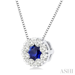 3.8 MM Sapphire and 1/3 Ctw Round Cut Lovebright Diamond Precious Pendant With Chain in 14K White Gold