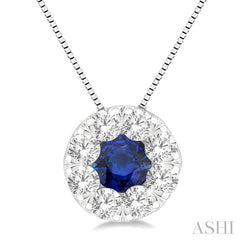 3.8 MM Sapphire and 1/3 Ctw Round Cut Lovebright Diamond Precious Pendant With Chain in 14K White Gold