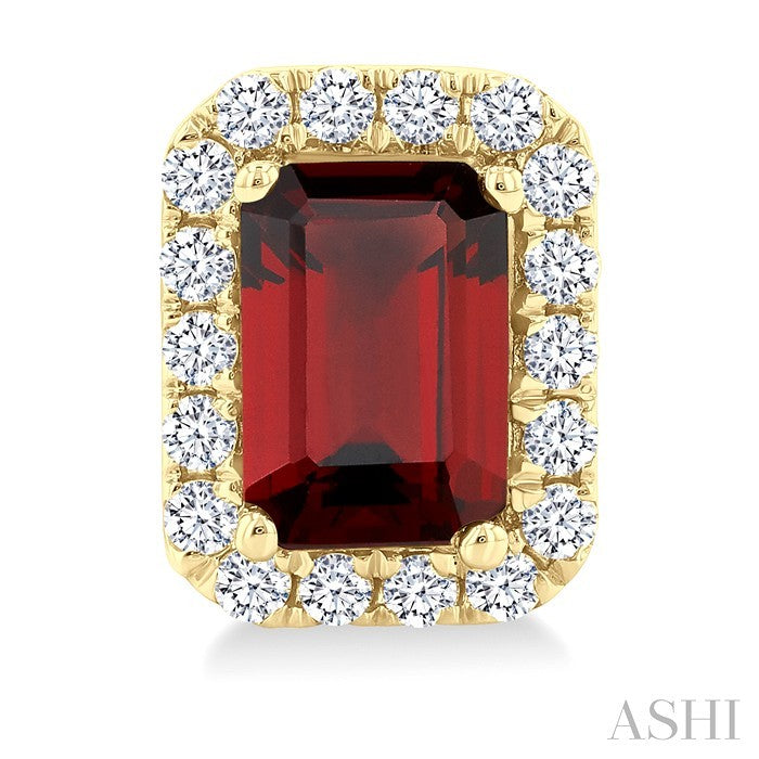 6x4 MM Octagonal Shape Garnet and 1/4 Ctw Round Cut Diamond Halo Semi-Precious Stud Earrings in 14K Yellow Gold