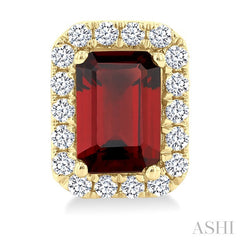 6x4 MM Octagonal Shape Garnet and 1/4 Ctw Round Cut Diamond Halo Semi-Precious Stud Earrings in 14K Yellow Gold