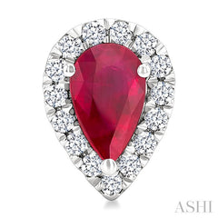 6x4 MM Pear Shape Ruby and 1/4 Ctw Round Cut Diamond Halo Precious Stud Earrings in 14K White Gold