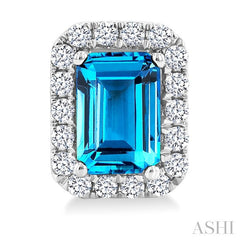 6x4 MM Octagonal Shape Blue Topaz and 1/4 Ctw Round Cut Diamond Halo Semi-Precious Stud Earrings in 10K White Gold