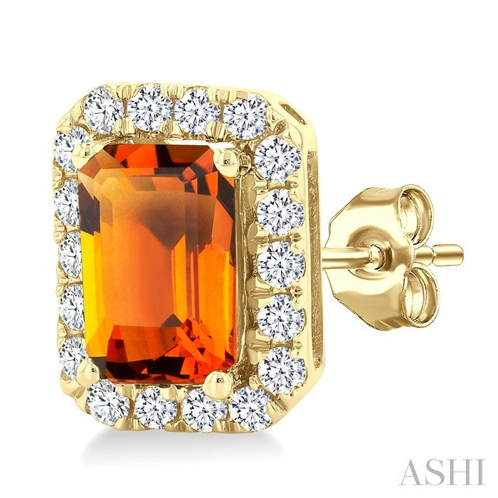 6x4 MM Octagonal Shape Citrine and 1/4 Ctw Round Cut Diamond Halo Semi-Precious Stud Earrings in 10K Yellow Gold