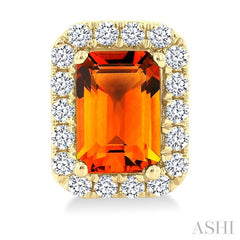 6x4 MM Octagonal Shape Citrine and 1/4 Ctw Round Cut Diamond Halo Semi-Precious Stud Earrings in 10K Yellow Gold