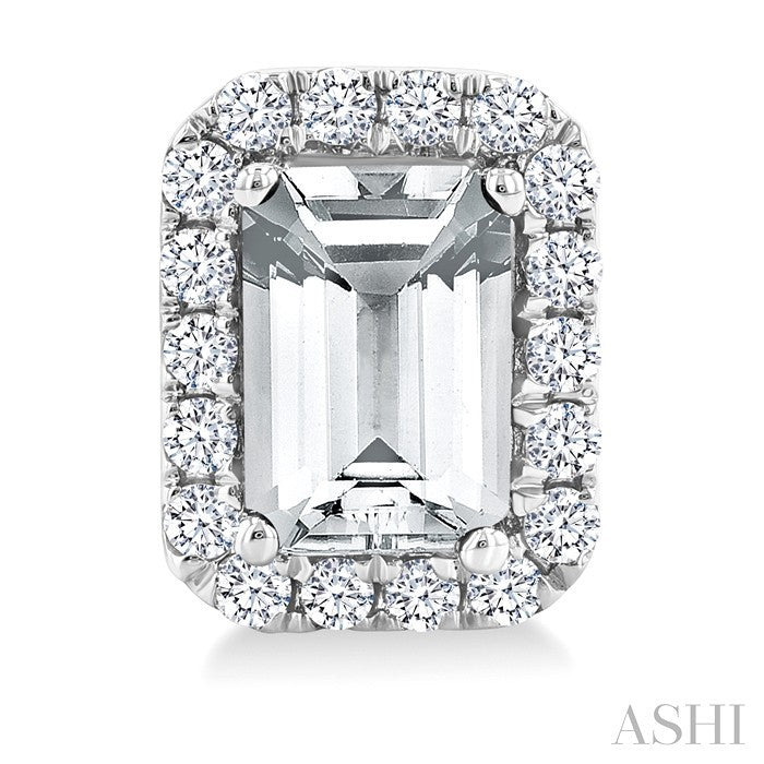 6x4 MM Octagonal Shape White Topaz and 1/4 Ctw Round Cut Diamond Halo Semi-Precious Stud Earrings in 10K White Gold