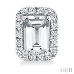 6x4 MM Octagonal Shape White Topaz and 1/4 Ctw Round Cut Diamond Halo Semi-Precious Stud Earrings in 10K White Gold