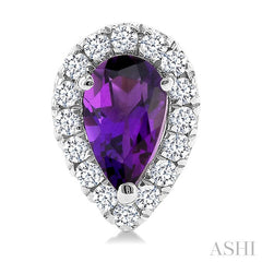 5x3 MM Pear Shape Amethyst and 1/8 Ctw Round Cut Diamond Halo Semi-Precious Stud Earrings in 14K White Gold