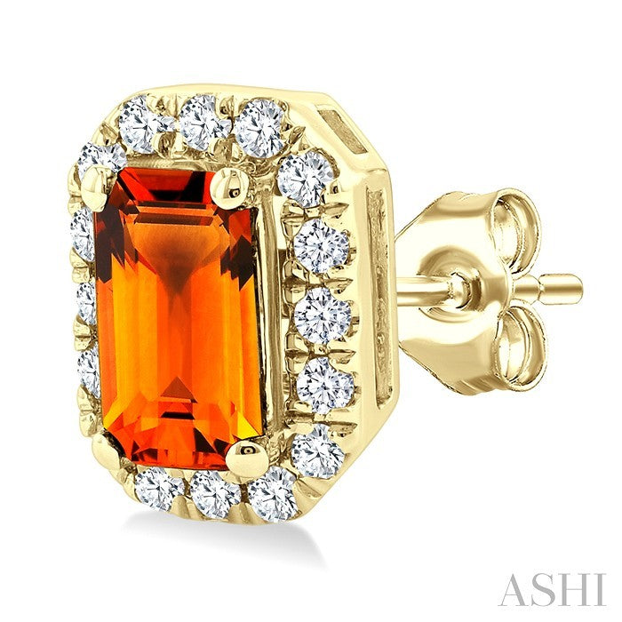 5x3 MM Octagonal Shape Citrine and 1/8 Ctw Round Cut Diamond Halo Semi-Precious Stud Earrings in 14K Yellow Gold