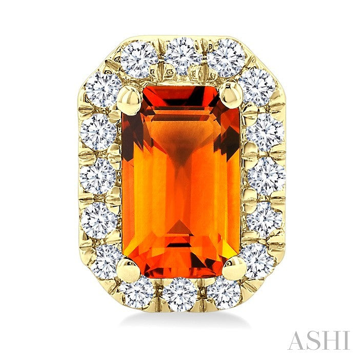 5x3 MM Octagonal Shape Citrine and 1/8 Ctw Round Cut Diamond Halo Semi-Precious Stud Earrings in 14K Yellow Gold