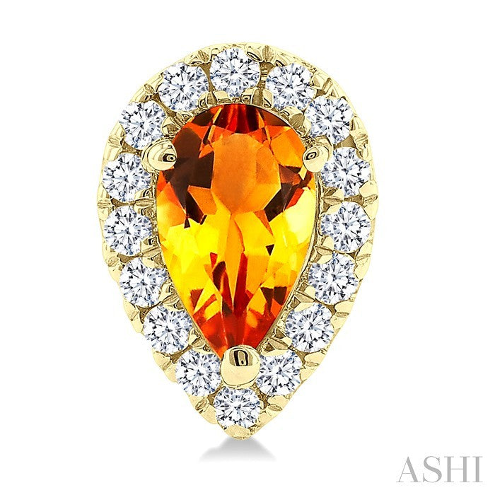 5x3 MM Pear Shape Citrine and 1/8 Ctw Round Cut Diamond Halo Semi-Precious Stud Earrings in 14K Yellow Gold