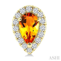 5x3 MM Pear Shape Citrine and 1/8 Ctw Round Cut Diamond Halo Semi-Precious Stud Earrings in 14K Yellow Gold