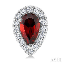 5x3 MM Pear Shape Garnet and 1/8 Ctw Round Cut Diamond Halo Semi-Precious Stud Earrings in 14K White Gold