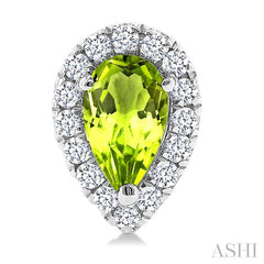 5x3 MM Pear Shape Peridot and 1/8 Ctw Round Cut Diamond Halo Semi-Precious Stud Earrings in 14K White Gold