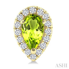 5x3 MM Pear Shape Peridot and 1/8 Ctw Round Cut Diamond Halo Semi-Precious Stud Earrings in 14K Yellow Gold