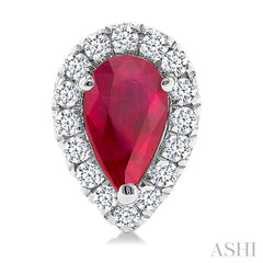 5x3 MM Pear Shape Ruby and 1/8 Ctw Round Cut Diamond Halo Precious Stud Earrings in 14K White Gold