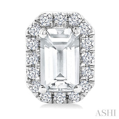 5x3 MM Octagonal Shape White Topaz and 1/8 Ctw Round Cut Diamond Halo Semi-Precious Stud Earrings in 14K White Gold