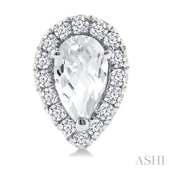 5x3 MM Pear Shape White Topaz and 1/8 Ctw Round Cut Diamond Halo Semi-Precious Stud Earrings in 14K White Gold