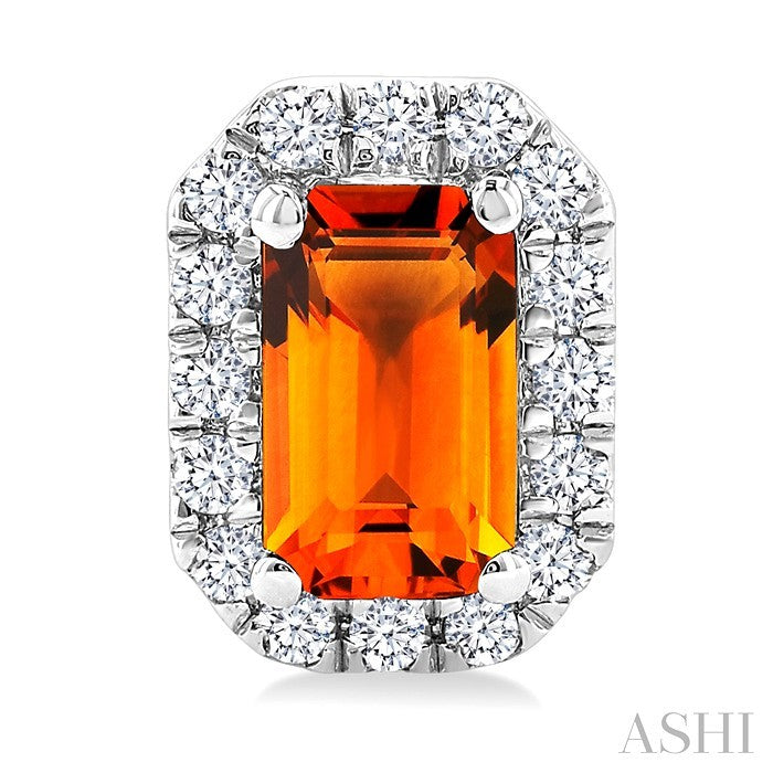 5x3 MM Octagonal Shape Citrine and 1/8 Ctw Round Cut Diamond Halo Semi-Precious Stud Earrings in 10K White Gold