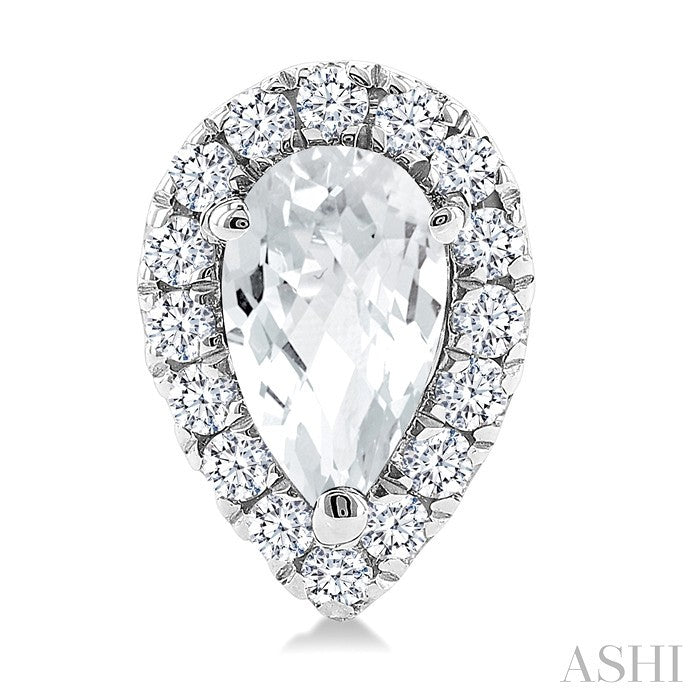 5x3 MM Pear Shape White Topaz and 1/8 Ctw Round Cut Diamond Halo Semi-Precious Stud Earrings in 10K White Gold
