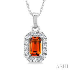 5x3 MM Octagonal Shape Citrine and 1/20 Ctw Round Cut Diamond Halo Semi-Precious Pendant with Chain in 14K White Gold