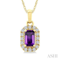5x3 MM Octagonal Shape Amethyst and 1/20 Ctw Round Cut Diamond Halo Semi-Precious Pendant with Chain in 10K Yellow Gold