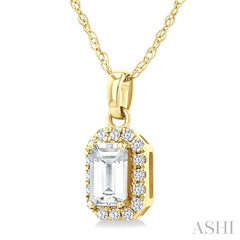 5x3 MM Octagonal Shape White Topaz and 1/20 Ctw Round Cut Diamond Halo Semi-Precious Pendant with Chain in 10K Yellow Gold