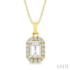 5x3 MM Octagonal Shape White Topaz and 1/20 Ctw Round Cut Diamond Halo Semi-Precious Pendant with Chain in 10K Yellow Gold