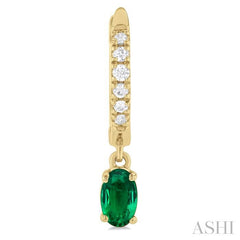 5x3 MM Oval Cut Emerald and 1/8 Ctw Petite Round Cut Diamond Precious Fashion Huggies in 10K Yellow Gold