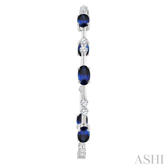 5x3 MM Oval Shape Sapphire and 7/8 Ctw Round Cut Diamond Precious Inside-Out Hoop Earrings in 14K White Gold