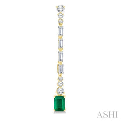 6x4 MM Octagon Shape Emerald and 1 Ctw Baguette and Round Cut Diamond Precious Long Earrings in 14K Yellow Gold