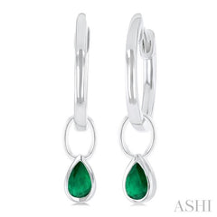 5x3 MM Bezel Set Pear Cut Emerald Precious Fashion Huggie Earrings in 14K White Gold