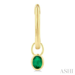 5x3 MM Bezel Set Oval Cut Emerald Precious Fashion Huggie Earrings in 14K Yellow Gold