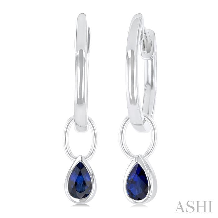 5x3 MM Bezel Set Pear Cut Sapphire Precious Fashion Huggie Earrings in 14K White Gold